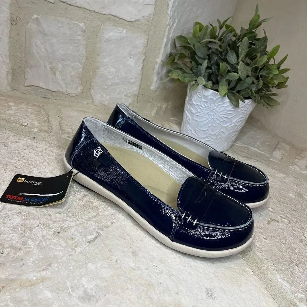Spenco navy blue patent leather Loafers sz 10